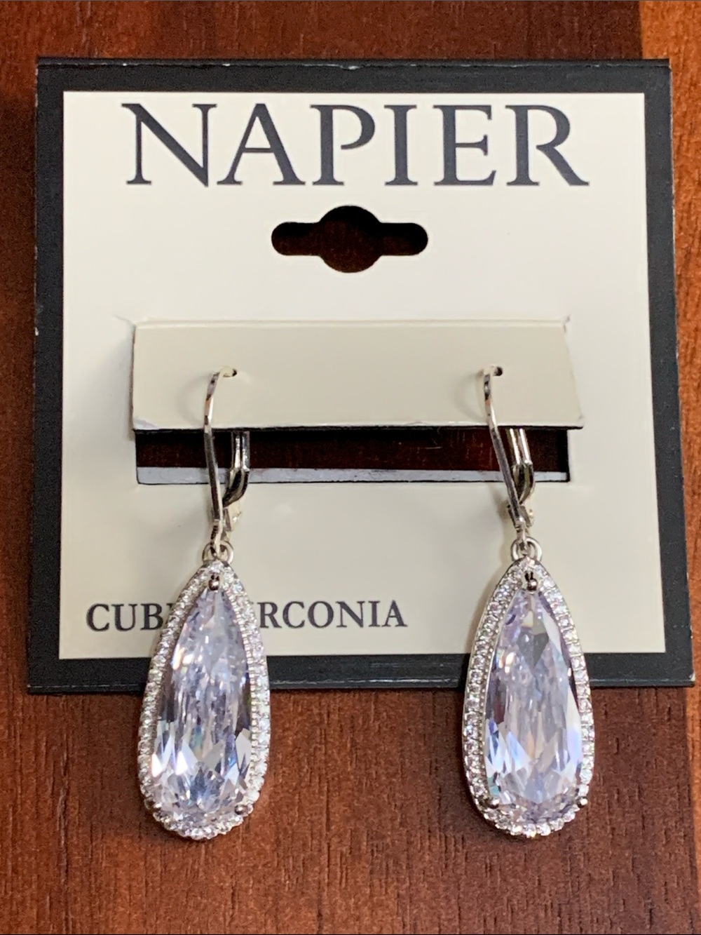 NWT Napier silver tone CZ teardrop earrings